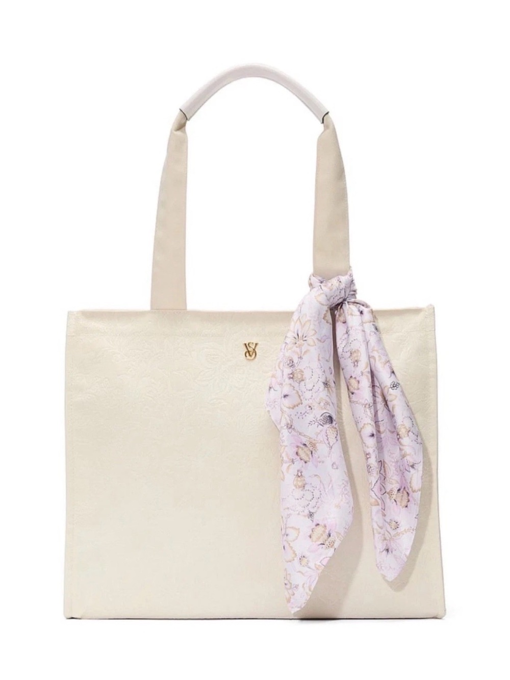 Victoria's Secret Cream Tote with Floral Scarf